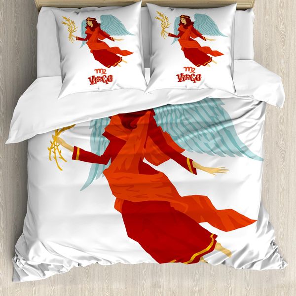 Abakuhaus Copripiumino Jungfrau, Donna Con Abito Alato, Antiacaro, Adatto A Chi Soffre Di Allergie, Con Federe, 200 Cm X 200 Cm - 80 X 80 Cm, Arancione Vermiglio Seafoam-image