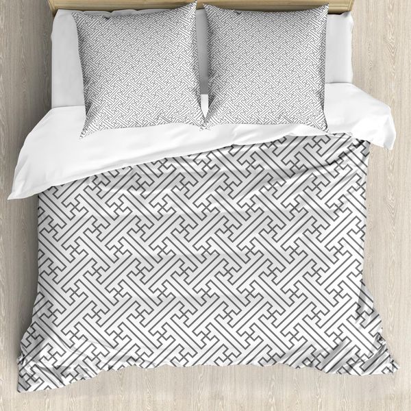 Abakuhaus Copripiumino Grigio E Bianco, Linee Minimaliste, Antiacaro, Adatto A Chi Soffre Di Allergie, Con Federe, 155 Cm X 220 Cm - 80 X 80 Cm, Grigio Bianco-image