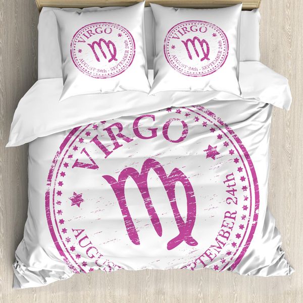 Abakuhaus Copripiumino Jungfrau, Oroscopo Colorato Rosa, Antiacaro, Adatto A Chi Soffre Di Allergie, Con Federe, 155 Cm X 220 Cm - 80 X 80 Cm, Rosa, Bianco,-image
