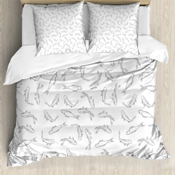 Abakuhaus Copripiumino Grigio E Bianco, Tema Marino Con Pesci, Antiacaro E Anallergico, Con Federe, 155 Cm X 220 Cm - 80 X 80 Cm, Grigio Bianco-image