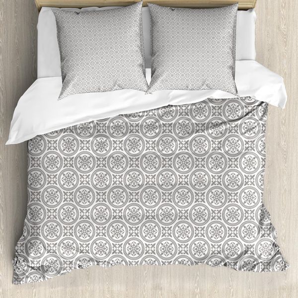 Abakuhaus Copripiumino Grigio E Bianco, Antique Mosaic, Antiacaro, Adatto A Chi Soffre Di Allergie, Con Federe, 155 Cm X 220 Cm - 80 X 80 Cm, Grigio Bianco-image