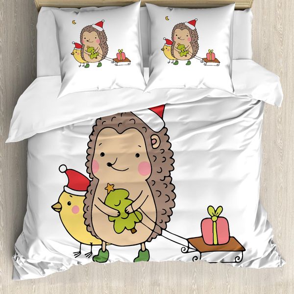 Abakuhaus Copripiumino Igel, Uccellino E Albero Cartoon, Antiacaro, Adatto A Chi Soffre Di Allergie, Con Federe, 155 Cm X 220 Cm - 80 X 80 Cm, Multicolore-image