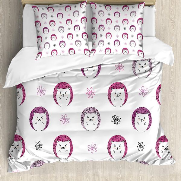 Abakuhaus Copripiumino Igel, Animale Colorato E Appuntito, Antiacaro, Adatto A Chi Soffre Di Allergie, Con Federe, 200 Cm X 200 Cm - 80 X 80 Cm, Rosa, Lilla, Nero-image