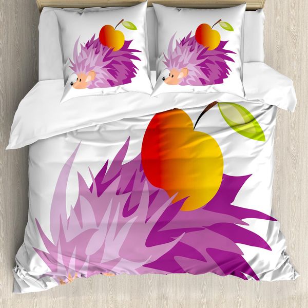 Abakuhaus Copripiumino Riccio, Animale Astratto Mela, Antiacaro Adatto A Chi Soffre Di Allergie Con Federe, 200 Cm X 200 Cm - 80 X 80 Cm, Viola Arancione Verde-image
