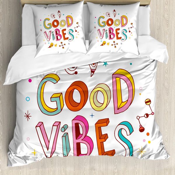 Abakuhaus Good Vibes Set Copripiumino Per Letti Matrimoniali, Bambini Allegri E Colorati, Antiacaro, Adatto A Chi Soffre Di Allergie, Con Federe, Multicolore-image