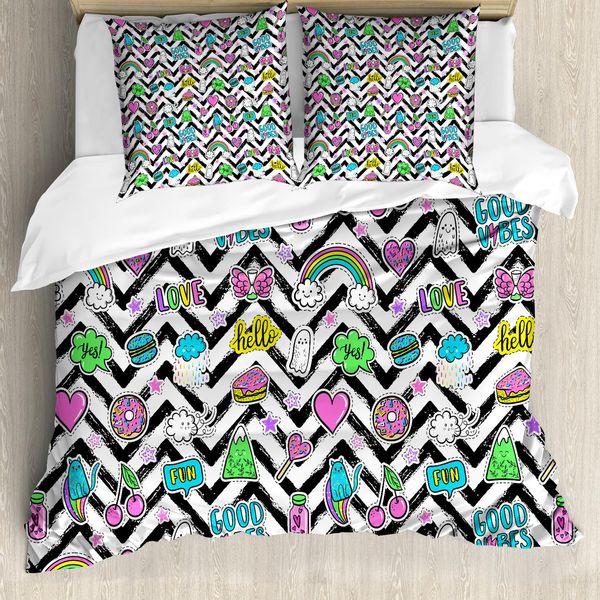 Abakuhaus Good Vibes Set Copripiumino Per Letti Matrimoniali, Motivo A Zigzag Colorato E Grazioso, Antiacaro, Adatto A Chi Soffre Di Allergie, Con Federe, Multicolore-image
