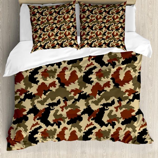 Abakuhaus Copripiumino Mimetico, Motivo Pixel Art, Antiacaro, Adatto A Chi Soffre Di Allergie, Con Federe, 155 Cm X 220 Cm - 80 X 80 Cm, Marrone Nero Seppia-image