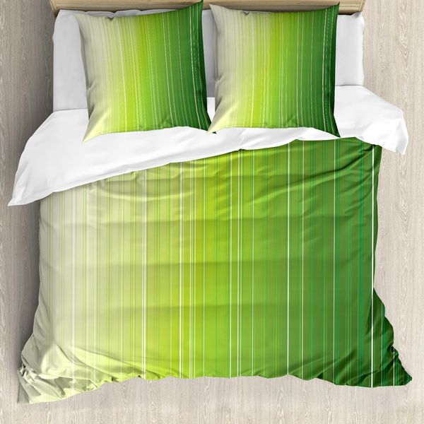 Abakuhaus Copripiumino Salvia, Strisce Colorate Sfumate Digitali, Antiacaro, Adatto A Chi Soffre Di Allergie, Con Federe, 155 Cm X 220 Cm - 80 X 80 Cm, Verde Chiaro, Verde Chiaro, Bianco-image