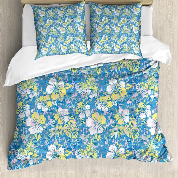 Abakuhaus Copripiumino Mimetico, Foglie Hawaiane Naturali, Antiacaro, Adatto A Chi Soffre Di Allergie, Con Federe, 200 Cm X 200 Cm - 80 X 80 Cm, Blu, Giallo, Rosa-image