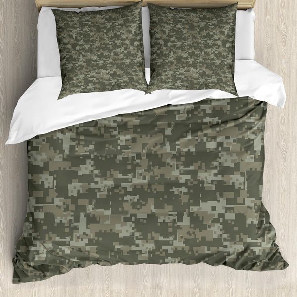 Abakuhaus Set Copripiumino Mimetico Per Letti Matrimoniali, Dark Forest, Antiacaro, Adatto A Chi Soffre Di Allergie, Con Federe, Verde Militare, Verde Salvia-image