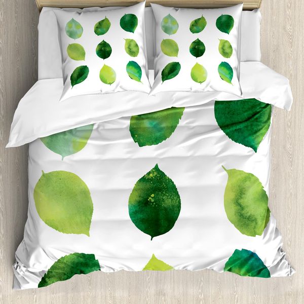 Abakuhaus Copripiumino Salvia, Acquerello Foglie Fresche, Antiacaro Adatto A Chi Soffre Di Allergie Con Federe, 155 Cm X 220 Cm - 80 X 80 Cm, Verde Bianco-image