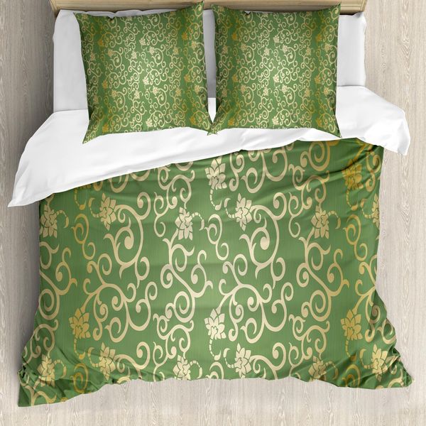 Abakuhaus Copripiumino Verde E Giallo, Motivi Floreali, Antiacaro, Adatto A Chi Soffre Di Allergie, Con Federe, 200 Cm X 200 Cm - 80 X 80 Cm, Verde Giallo-image