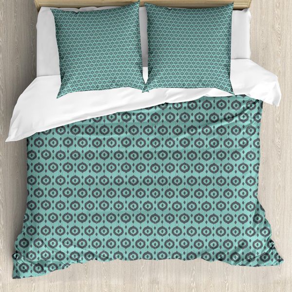 Abakuhaus Copripiumino Ikat, Pois Tradizionali, Antiacaro, Adatto A Chi Soffre Di Allergie, Con Federe, 155 Cm X 220 Cm - 80 X 80 Cm, Grigio Turchese-image