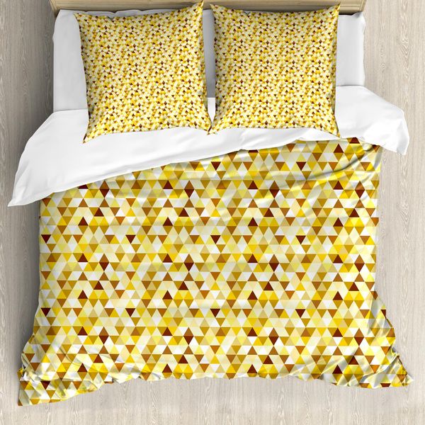 Abakuhaus Copripiumino Astratto, Triangle Rhombus Funky, Antiacaro, Adatto A Chi Soffre Di Allergie, Con Federe, 200 Cm X 200 Cm - 80 X 80 Cm, Giallo, Marrone, Bianco-image