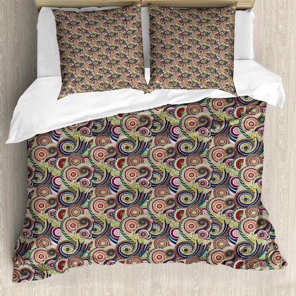 Abakuhaus Copripiumino Astratto, Eastern Doodle Paisley, Antiacaro, Adatto A Chi Soffre Di Allergie, Con Federe, 200 Cm X 200 Cm - 80 X 80 Cm, Multicolore-image