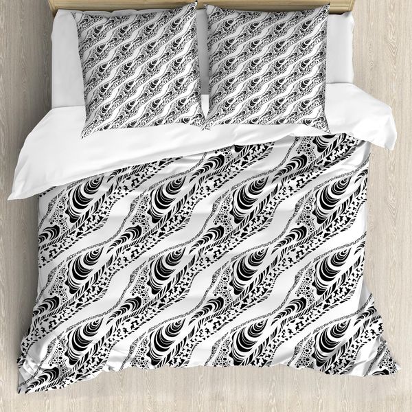 Abakuhaus Copripiumino Astratto, Motivo Pelle Animale, Antiacaro, Adatto A Chi Soffre Di Allergie, Con Federe, 200 Cm X 200 Cm - 80 X 80 Cm, Bianco E Nero-image