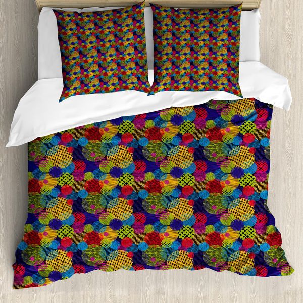 Abakuhaus Copripiumino Astratto, Cerchio Grunge Colorato, Antiacaro, Adatto A Chi Soffre Di Allergie, Con Federe, 155 Cm X 220 Cm - 80 X 80 Cm, Multicolore-image