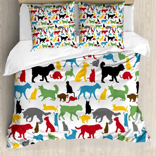 Abakuhaus Copripiumino Per Gatti, Gatti E Cani Colorati, Antiacaro, Adatto A Chi Soffre Di Allergie, Con Federe, 200 Cm X 200 Cm - 80 X 80 Cm, Multicolore-image