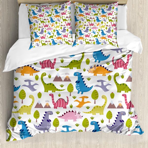 Abakuhaus Copripiumino Dino, Dinosauri Colorati, Antiacaro, Adatto A Chi Soffre Di Allergie, Con Federe, 200 Cm X 200 Cm - 80 X 80 Cm, Multicolore-image