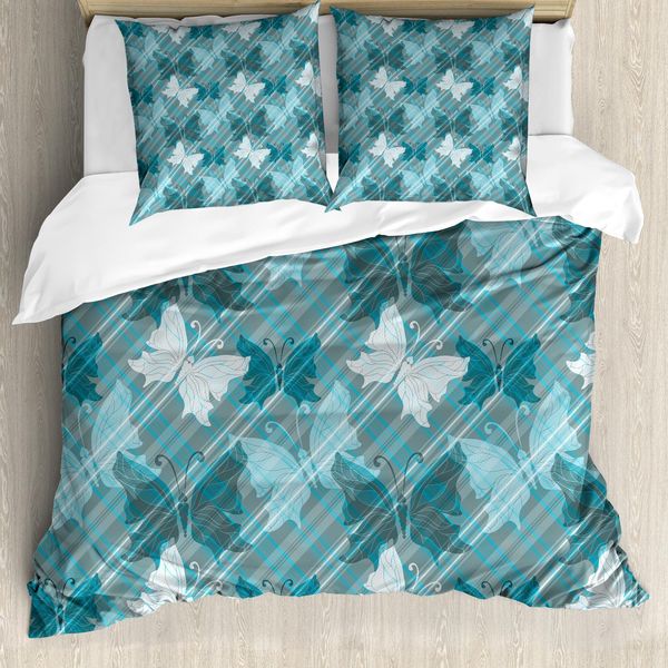 Abakuhaus Copripiumino Grunge, Butterfly Spring Saison, Antiacaro, Adatto A Chi Soffre Di Allergie, Con Federe, 200 Cm X 200 Cm - 80 X 80 Cm, Pale Blue Teal Grey-image