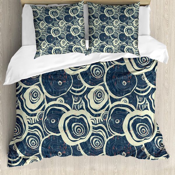 Abakuhaus Copripiumino Grunge, Cerchi Dell'albero, Antiacaro, Adatto A Chi Soffre Di Allergie, Con Federe, 155 Cm X 220 Cm - 80 X 80 Cm, Verde Reseda Blu-image