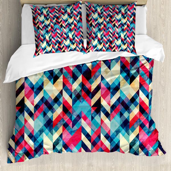 Abakuhaus Copripiumino Grunge, Hipster Zigzag Chevron, Antiacaro, Adatto A Chi Soffre Di Allergie, Con Federe, 200 Cm X 200 Cm - 80 X 80 Cm, Multicolore-image