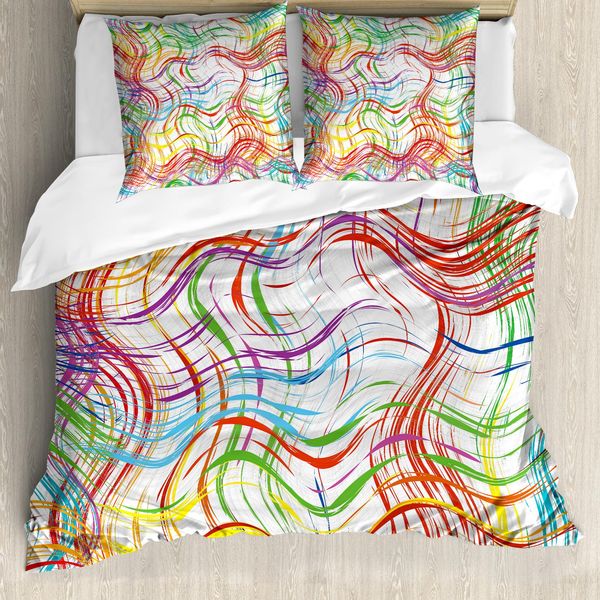 Abakuhaus Copripiumino Grunge, Strisce Colorate Ondulate, Antiacaro, Adatto A Chi Soffre Di Allergie, Con Federe, 155 Cm X 220 Cm - 80 X 80 Cm, Multicolore-image