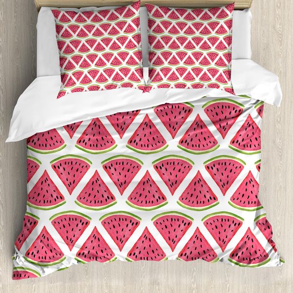 Abakuhaus Set Copripiumino Per Letti Matrimoniali, Simpatici Semi Di Anguria, Antiacaro, Adatto A Chi Soffre Di Allergie, Con Federe, Corallo Scuro, Verde Felce, Bianco-image