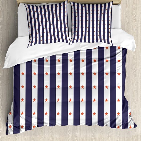 Abakuhaus Usa Copripiumino, Famous Tag Degli Stati Uniti, Antiacaro, Adatto A Chi Soffre Di Allergie, Con Federe, 155 Cm X 220 Cm - 80 X 80 Cm, Indaco Rosso Bianco-image