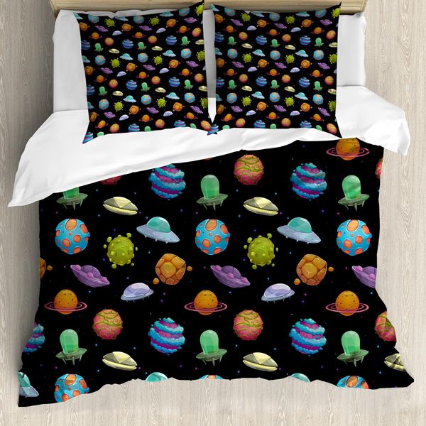 Abakuhaus Copripiumino, Ufo E Planet, Antiacaro, Adatto A Chi Soffre Di Allergie, Con Federe, 200 Cm X 200 Cm - 80 X 80 Cm, Multicolore-image