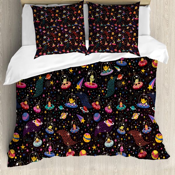 Abakuhaus Copripiumino, Pianeti Alieni E Ufo, Antiacaro, Adatto A Chi Soffre Di Allergie, Con Federe, 155 Cm X 220 Cm - 80 X 80 Cm, Multicolore-image