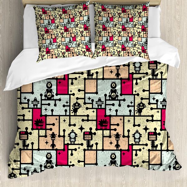 Abakuhaus Copripiumino, Robot Su Quadrati A Griglia, Antiacaro, Adatto A Chi Soffre Di Allergie, Con Federe, 200 Cm X 200 Cm - 80 X 80 Cm, Multicolore-image