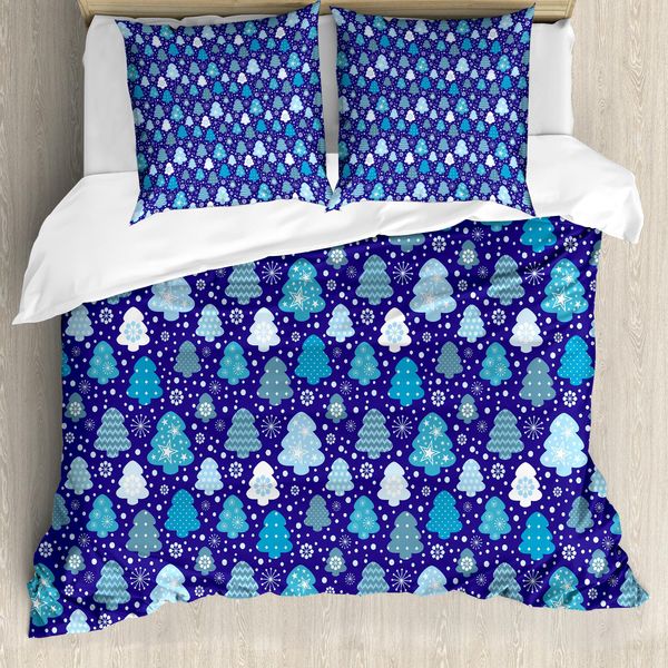 Abakuhaus Copripiumino Invernale, Fiocchi Di Neve E Albero Di Natale, Antiacaro, Adatto A Chi Soffre Di Allergie, Con Federe, 200 Cm X 200 Cm - 80 X 80 Cm, Viola Blu Azzurro Pallido-image