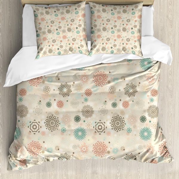 Abakuhaus Set Copripiumino Invernale Per Letti Matrimoniali, Fiocchi Di Neve Natalizi Retrò, Antiacaro, Adatto A Chi Soffre Di Allergie, Con Federe, Bianco, Tortora-image