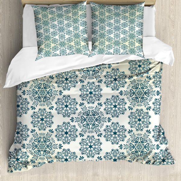 Abakuhaus Copripiumino Invernale, Stile Mandala, Antiacaro, Adatto A Chi Soffre Di Allergie, Con Federe, 200 Cm X 200 Cm - 80 X 80 Cm, Color Verde Acqua Crema-image