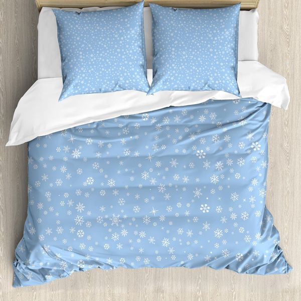 Abakuhaus Copripiumino Invernale, Fiocchi Di Neve Che Cadono, Antiacaro Adatto A Chi Soffre Di Allergie Con Federe, 155 Cm X 220 Cm - 80 X 80 Cm, Blu Bianco-image