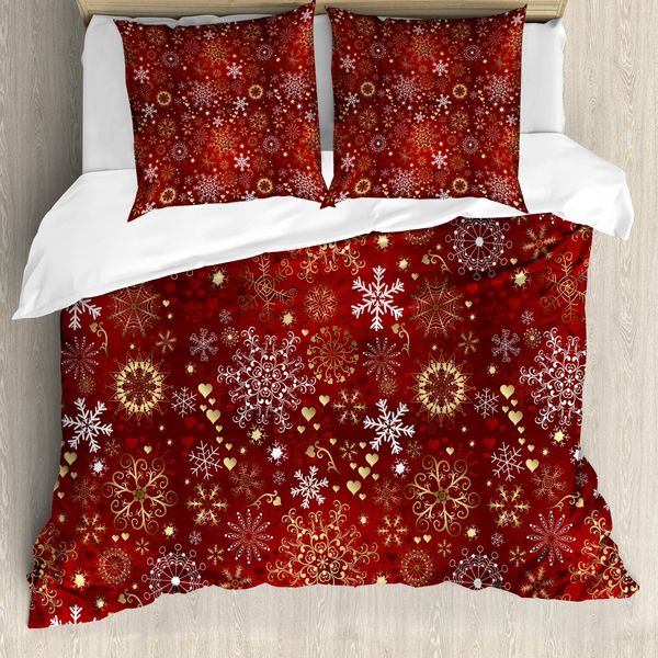 Abakuhaus Copripiumino Invernale, Vendemmia Natalizia, Antiacaro, Adatto A Chi Soffre Di Allergie, Con Federe, 155 Cm X 220 Cm - 80 X 80 Cm, Giallo Vermiglio Bianco-image