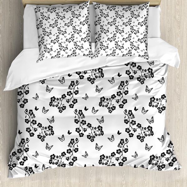 Abakuhaus Copripiumino Butterfly, Monocromatico Giapponese, Antiacaro, Adatto A Chi Soffre Di Allergie, Con Federe, 155 Cm X 220 Cm - 80 X 80 Cm, Bianco E Nero-image