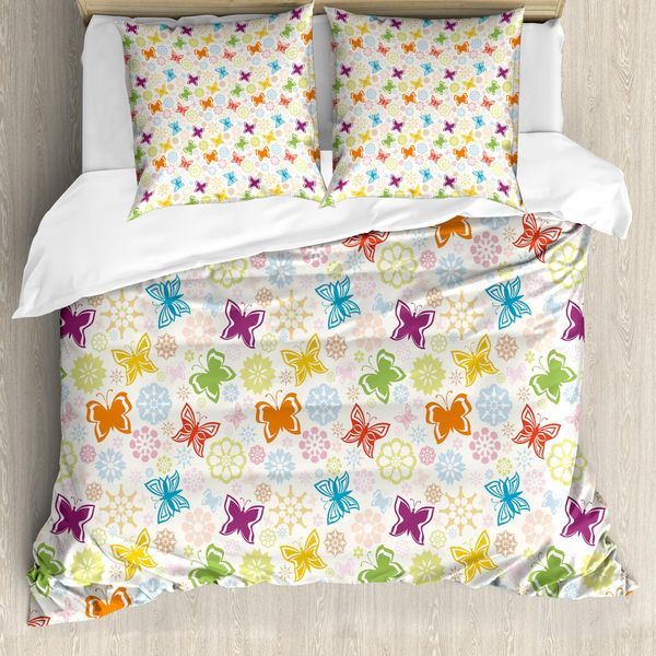 Abakuhaus Copripiumino Butterfly, Stile Cartone Animato Vivid, Antiacaro, Adatto A Chi Soffre Di Allergie, Con Federe, 200 Cm X 200 Cm - 80 X 80 Cm, Multicolore-image