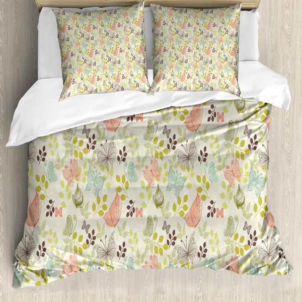 Abakuhaus Copripiumino Butterfly, Fiori Morbidi Vintage, Antiacaro, Adatto A Chi Soffre Di Allergie, Con Federe, 200 Cm X 200 Cm - 80 X 80 Cm, Multicolore-image
