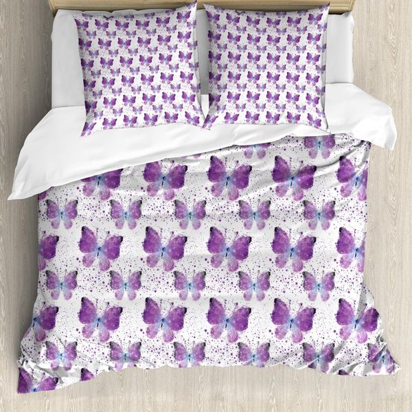 Abakuhaus Copripiumino Butterfly, Effetto Poliestere Moderno, Antiacaro, Adatto A Chi Soffre Di Allergie, Con Federe, 155 Cm X 220 Cm - 80 X 80 Cm, Viola, Azzurro, Bianco-image