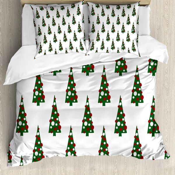 Abakuhaus Copripiumino Geometrico, Motivo Albero Di Natale, Antiacaro, Adatto A Chi Soffre Di Allergie, Con Federe, 155 Cm X 220 Cm - 80 X 80 Cm, Verde Cacciatore E Bianco Rubino-image