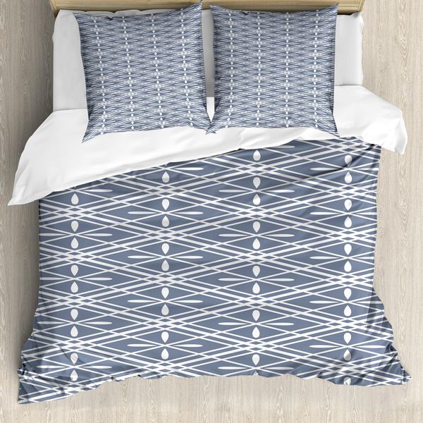 Abakuhaus Copripiumino Geometrico, Motivi Orientali, Antiacaro, Adatto A Chi Soffre Di Allergie, Con Federe, 200 Cm X 200 Cm - 80 X 80 Cm, Grigio Bianco-image