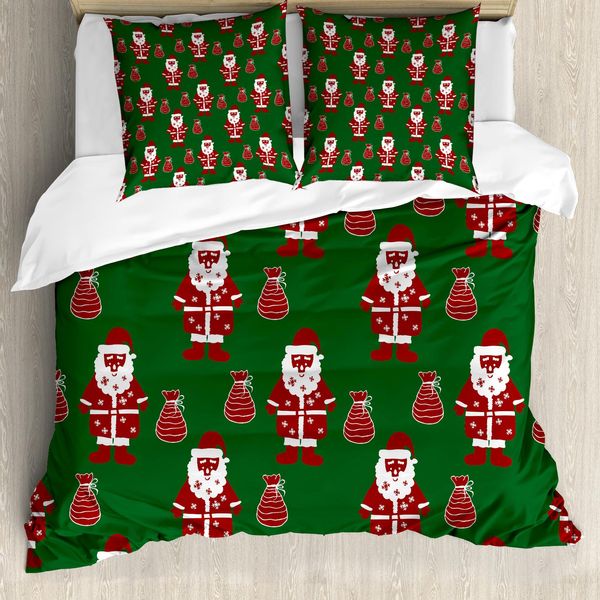 Abakuhaus Copripiumino Geometrico, Babbo Natale, Antiacaro, Adatto A Chi Soffre Di Allergie, Con Federe, 155 Cm X 220 Cm - 80 X 80 Cm, Verde Rubino-Bianco-image