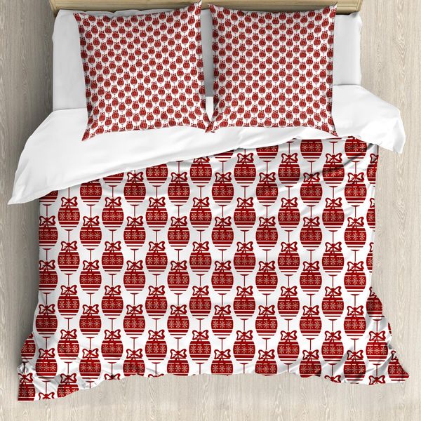 Abakuhaus Copripiumino Geometrico, Decorazione Natalizia, Antiacaro, Adatto A Chi Soffre Di Allergie, Con Federe, 200 Cm X 200 Cm - 80 X 80 Cm, Rubino-Bianco-image