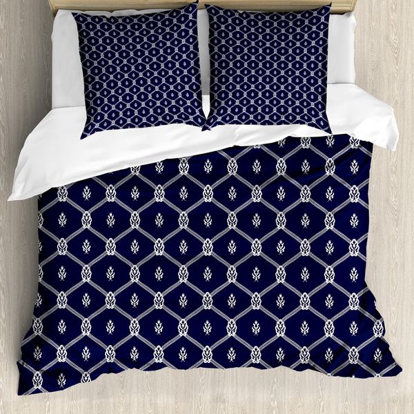 Abakuhaus Copripiumino Geometrico, Motivi Marini Aquatic, Antiacaro, Adatto A Chi Soffre Di Allergie, Con Federe, 155 Cm X 220 Cm - 80 X 80 Cm, Blu Scuro Bianco-image