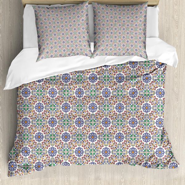 Abakuhaus Copripiumino Geometrico, Motivi Portoghesi, Antiacaro, Adatto A Chi Soffre Di Allergie, Con Federe, 155 Cm X 220 Cm - 80 X 80 Cm, Multicolore-image