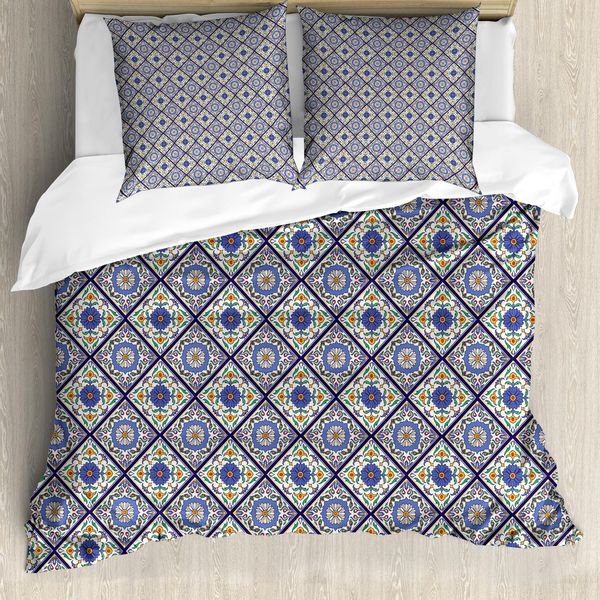 Abakuhaus Copripiumino Geometrico, Motivo Marocchino, Antiacaro, Adatto A Chi Soffre Di Allergie, Con Federe, 200 Cm X 200 Cm - 80 X 80 Cm, Multicolore-image