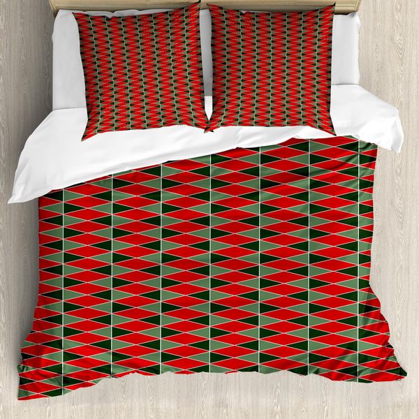 Abakuhaus Copripiumino Geometrico, Motivi Natalizi, Antiacaro, Adatto A Chi Soffre Di Allergie, Con Federe, 155 Cm X 220 Cm - 80 X 80 Cm, Verde Mandorla E Rosso-image
