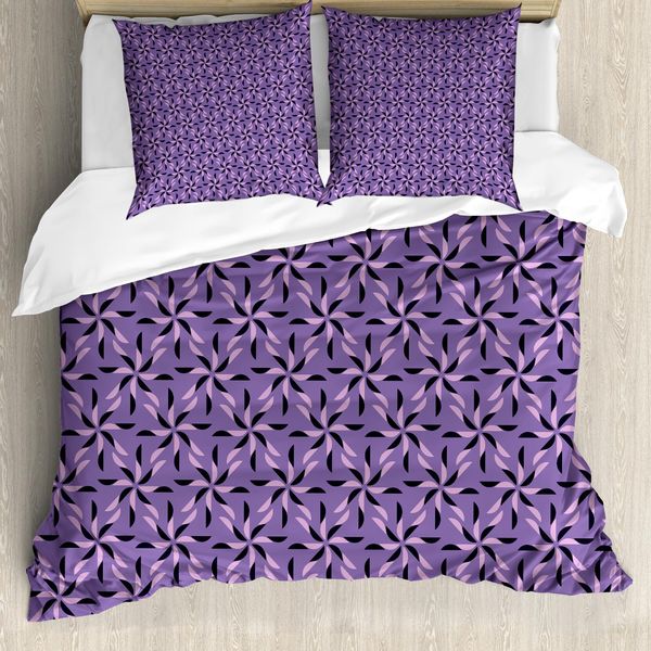 Abakuhaus Set Copripiumino Geometrico Per Letti Matrimoniali, Natura Fiorita, Antiacaro, Adatto A Chi Soffre Di Allergie, Con Federe, Viola Scuro, Viola, Lilla-image